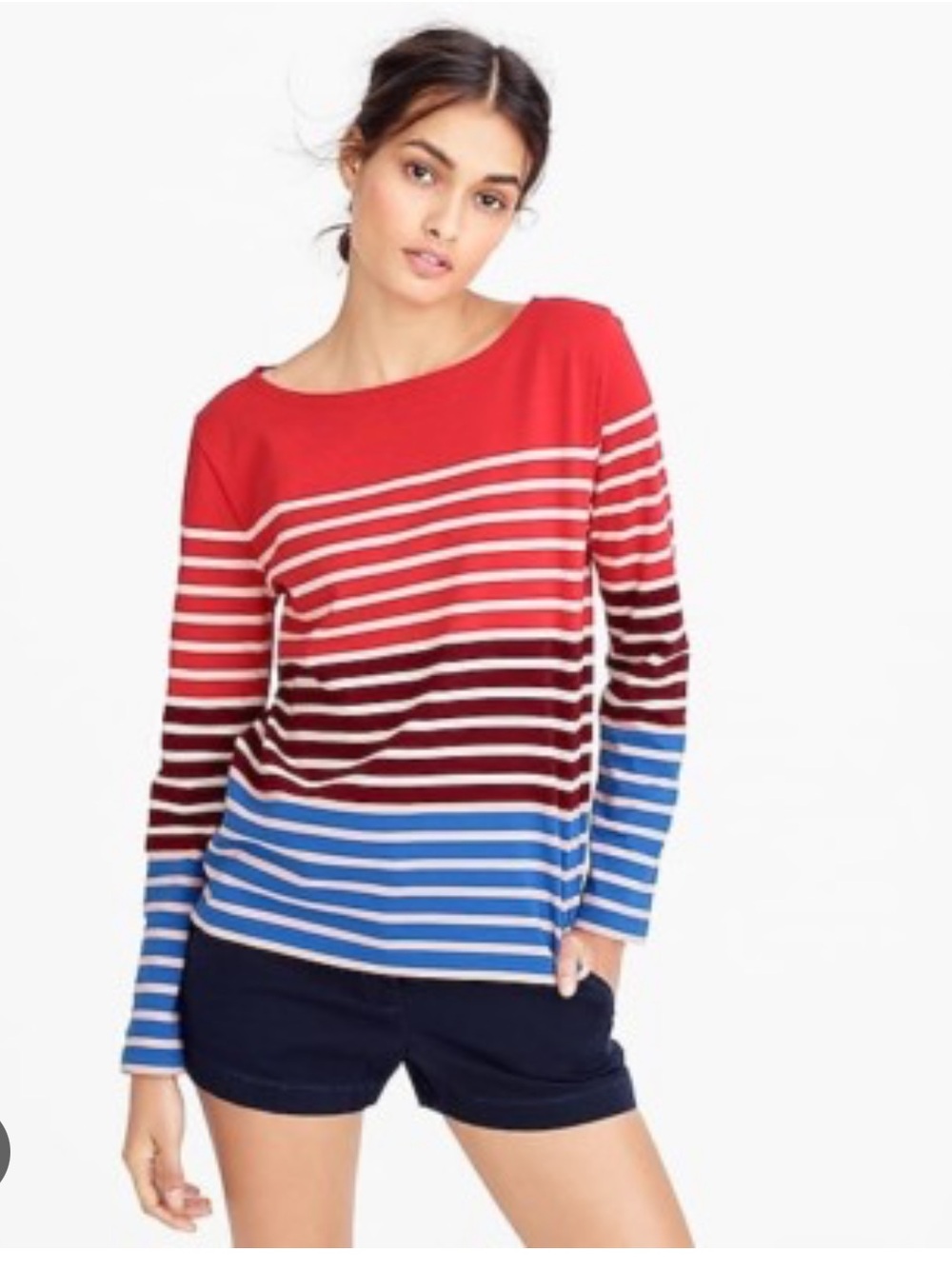 JCrew Long-Sleeve Boatneck Top in Red, Blue and White